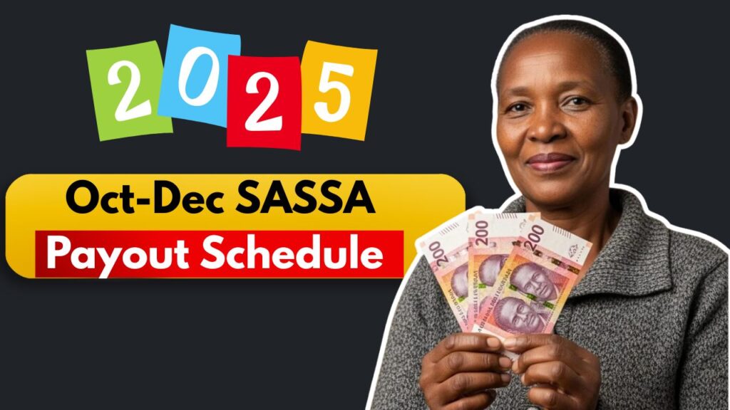 SASSA Three Month Calendar October to December 2025